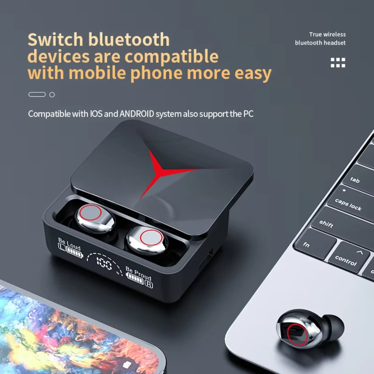 Fone De Ouvido Para Jogos Bluetooth 5.3 Fone De Ouvido Gaming TWS Sem Fio Com Power Bank Display LED