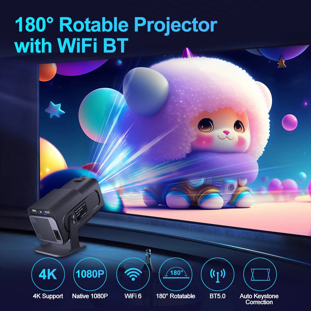 HY320 Projector 4K Brasil Recentemente Nativo 1080P Android 11 4K 390ANSI Wifi6 BT5.0 Cinema Ao Ar Livre Portátil 180 ° Projetor